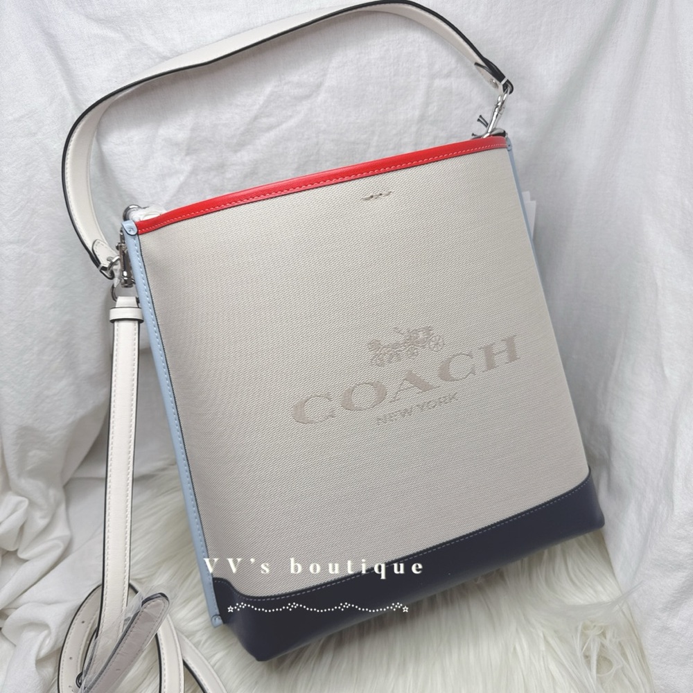 NWT Coach Mollie Bucket Crossbody Bag Colorblock Canvas Natural Multi CA201 - Picture 2 of 10